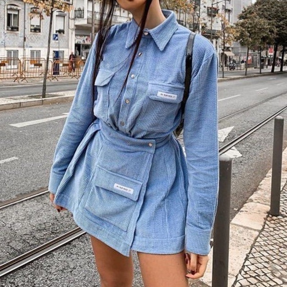 Blue Corduroy button top and skirt
